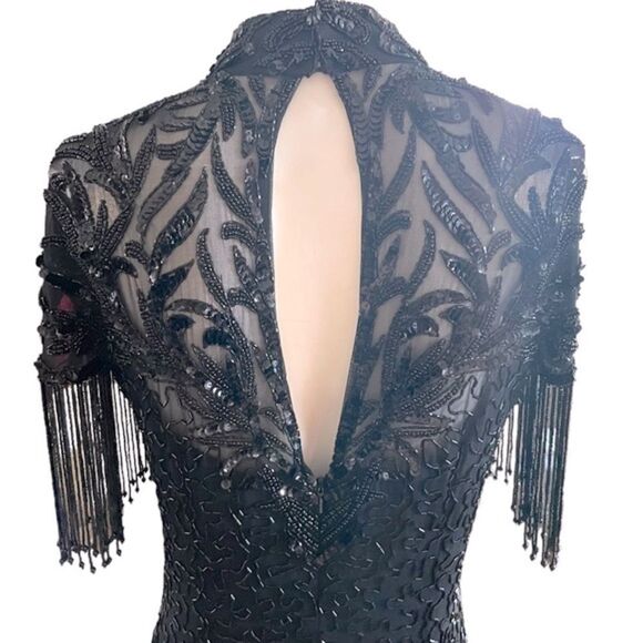 Vintage Nite Line Silk Beaded Fringe Cocktail Dress - Picture 7 of 13